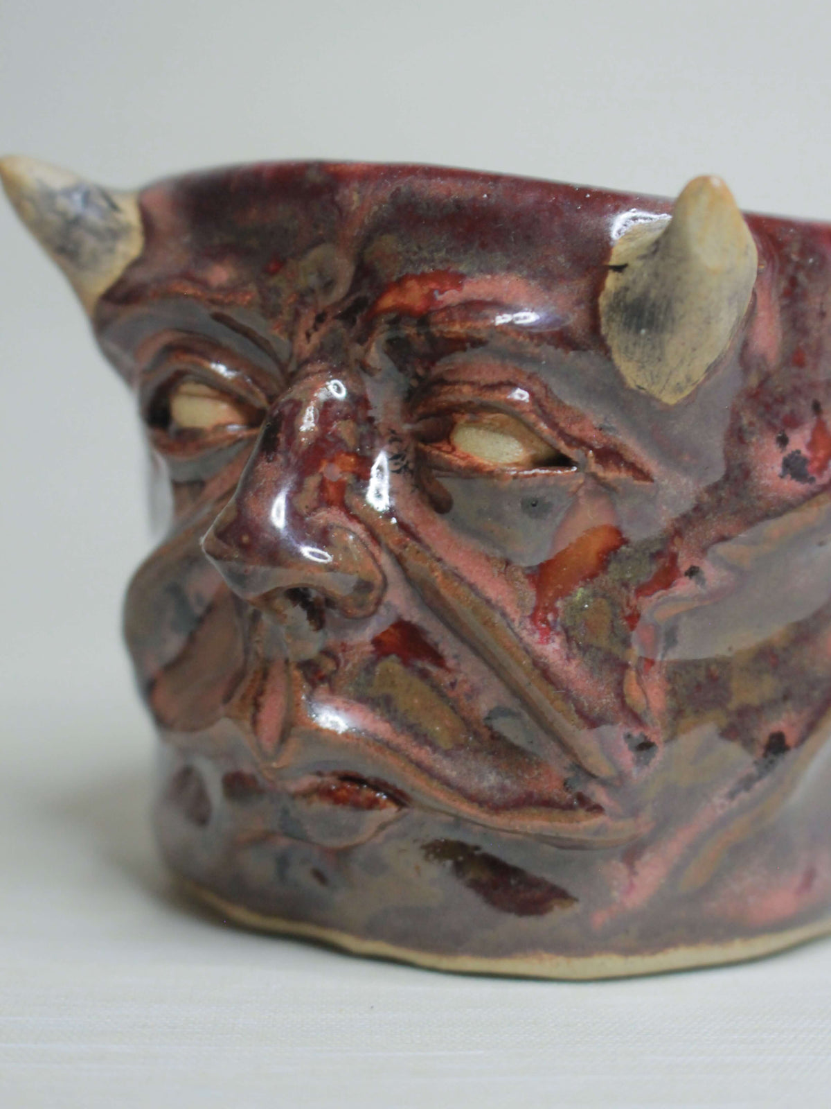 Red Devil Face Tumbler - Creepy Handmade Ceramic Drinkware