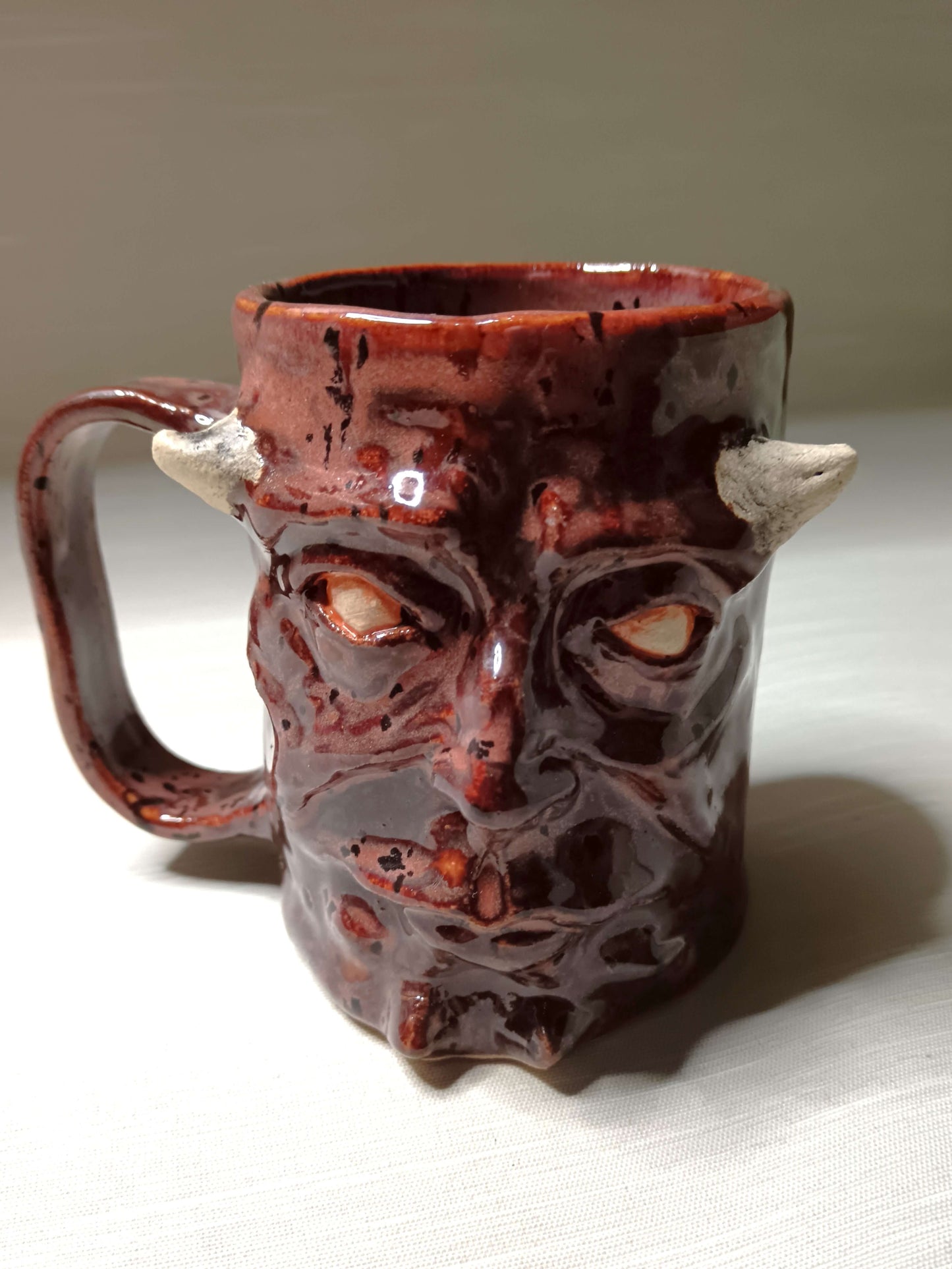 Red Devil Face Tankard / Large Mug - Handmade Ceramic Beer Mug