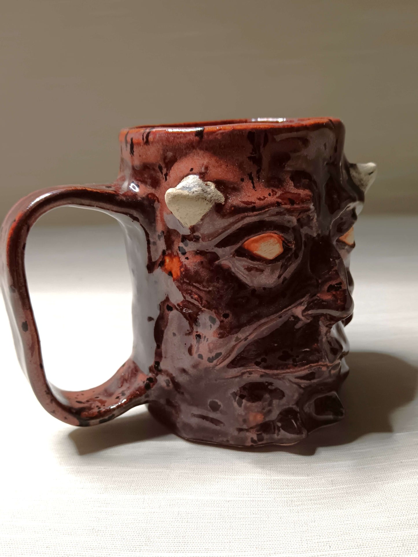 Red Devil Face Tankard / Large Mug - Handmade Ceramic Beer Mug