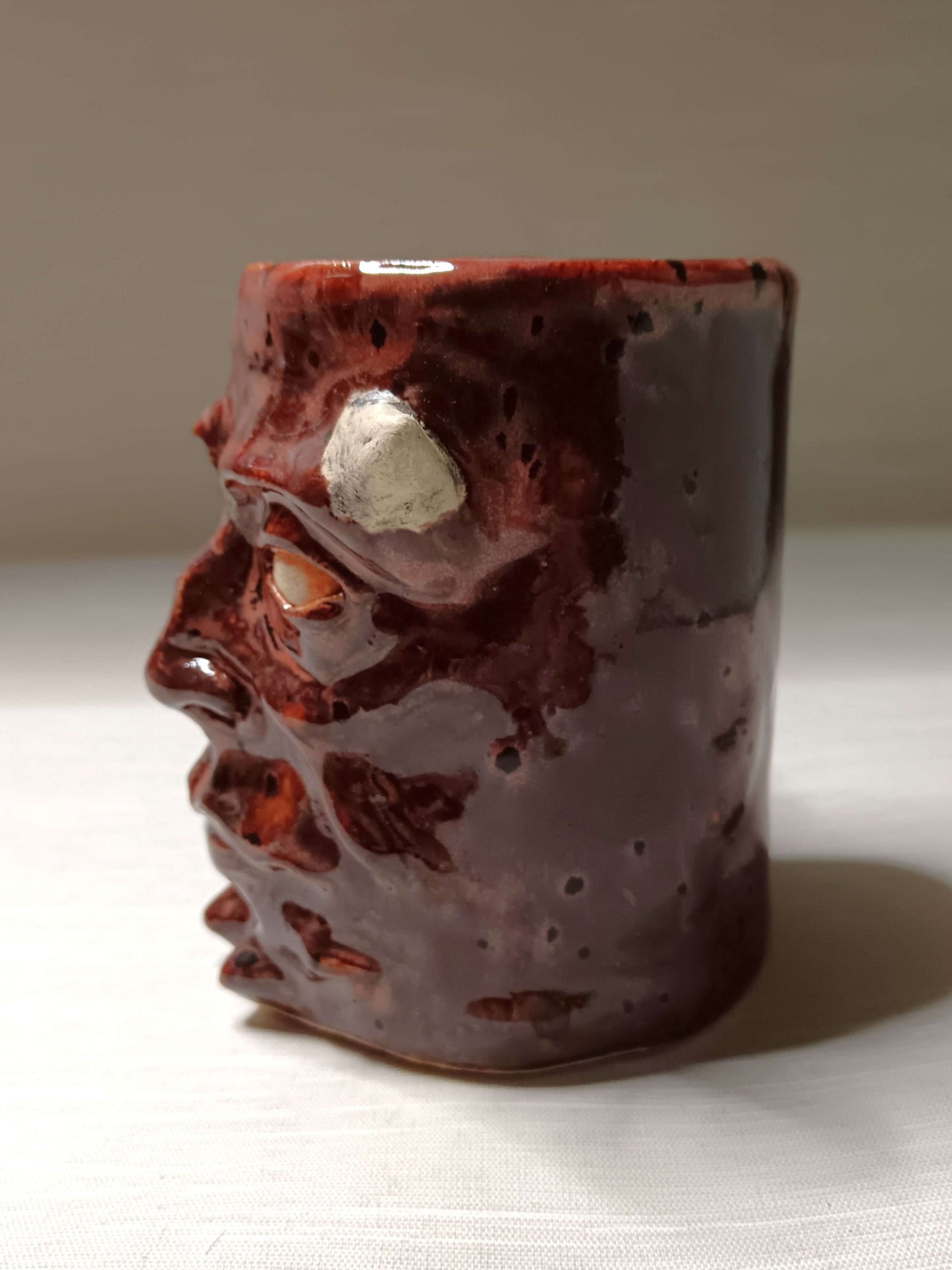 Red Devil Face Tankard / Large Mug - Handmade Ceramic Beer Mug