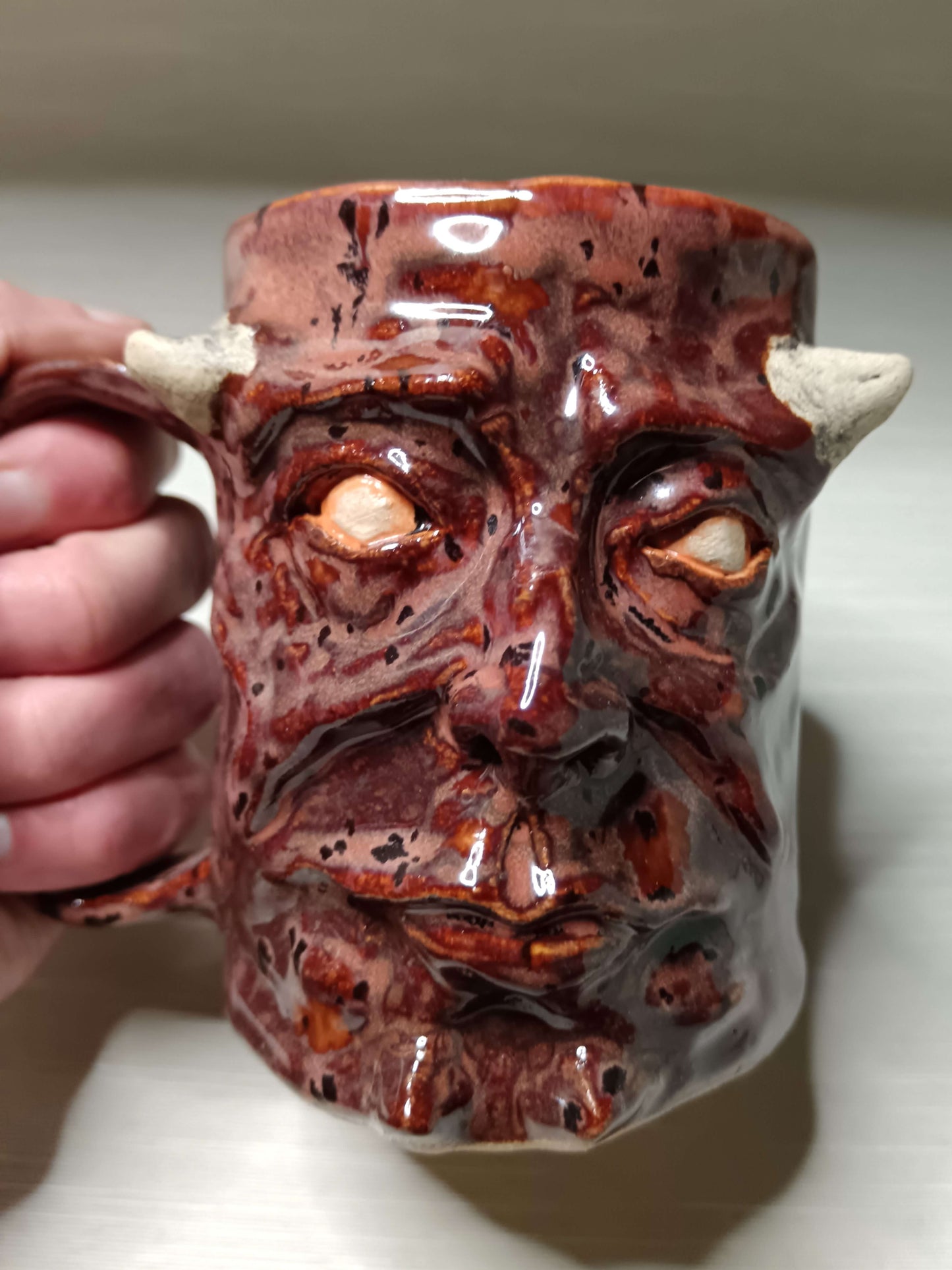 Red Devil Face Tankard / Large Mug - Handmade Ceramic Beer Mug