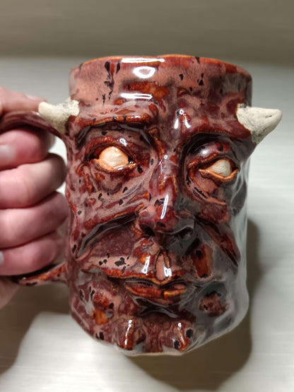Red Devil Face Tankard / Large Mug - Handmade Ceramic Beer Mug