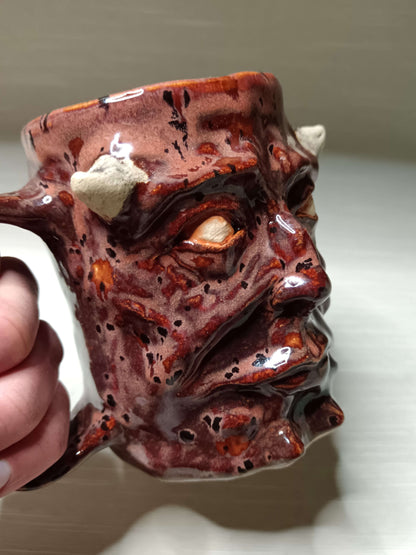 Red Devil Face Tankard / Large Mug - Handmade Ceramic Beer Mug