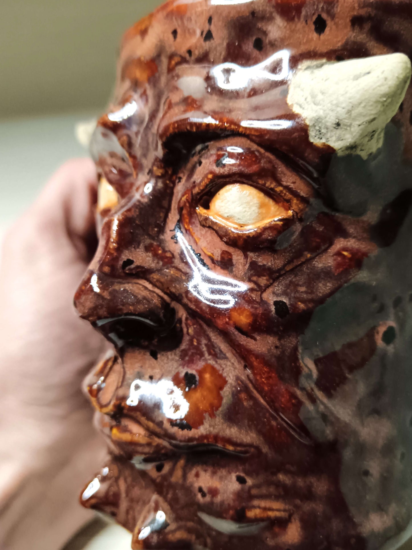 Red Devil Face Tankard / Large Mug - Handmade Ceramic Beer Mug
