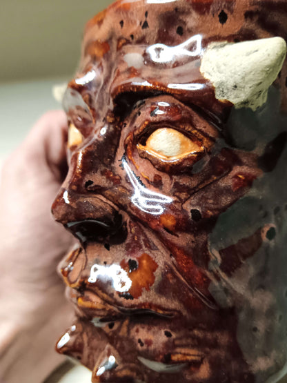 Red Devil Face Tankard / Large Mug - Handmade Ceramic Beer Mug