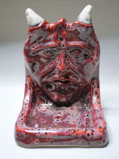 Devil Trinket / Tealight Holder (Red) - Handmade Ceramic Jewellery Dish / Mini Altar