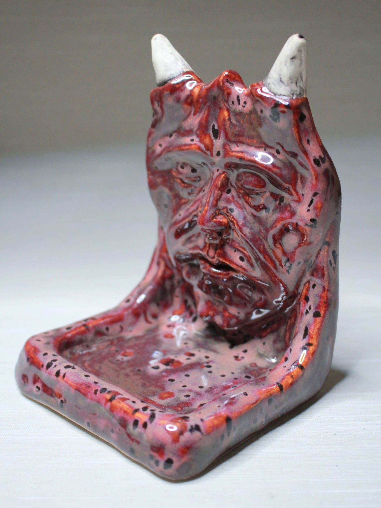 Devil Trinket / Tealight Holder (Red) - Handmade Ceramic Jewellery Dish / Mini Altar