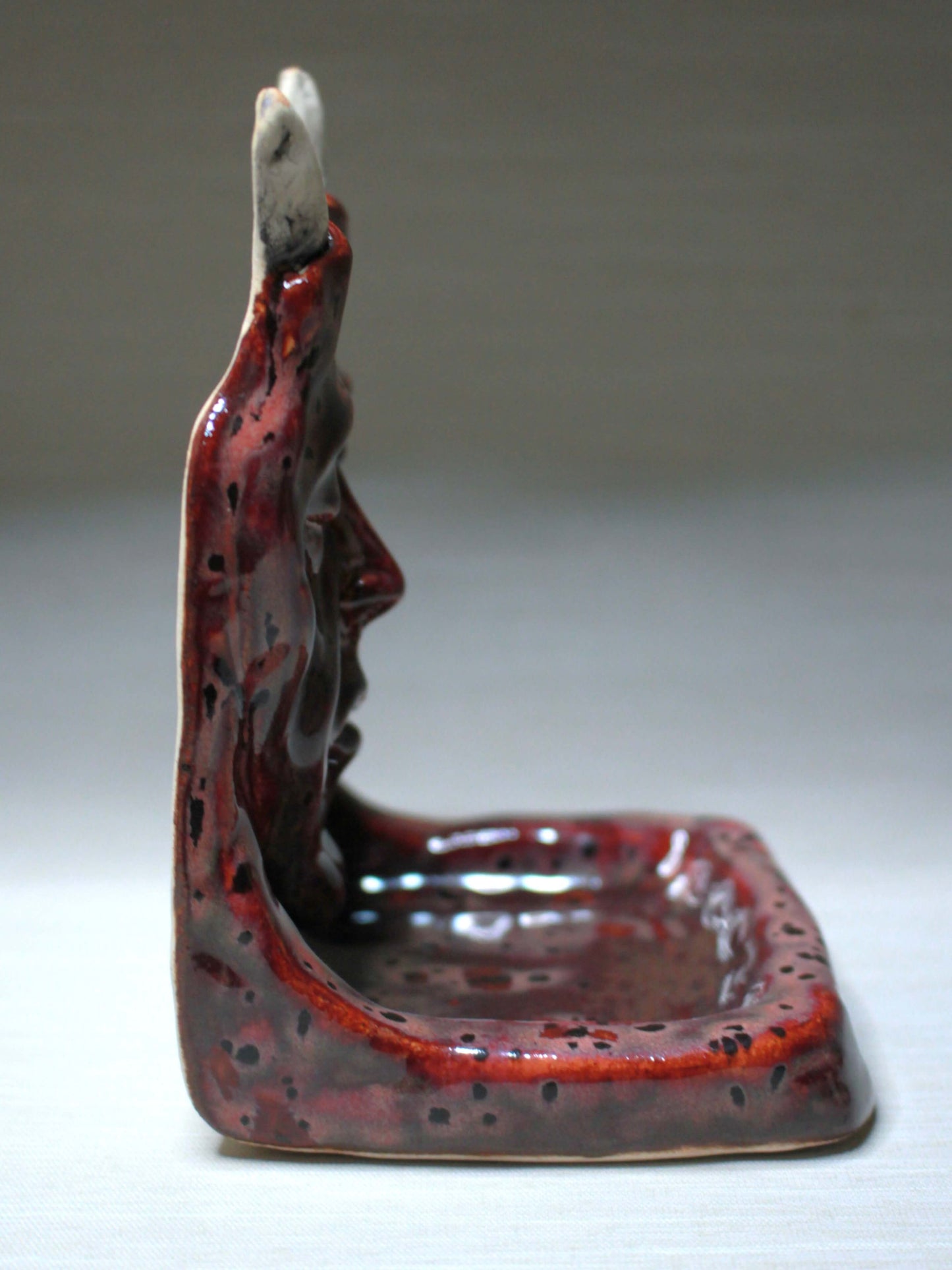 Devil Trinket / Tealight Holder (Red) - Handmade Ceramic Jewellery Dish / Mini Altar
