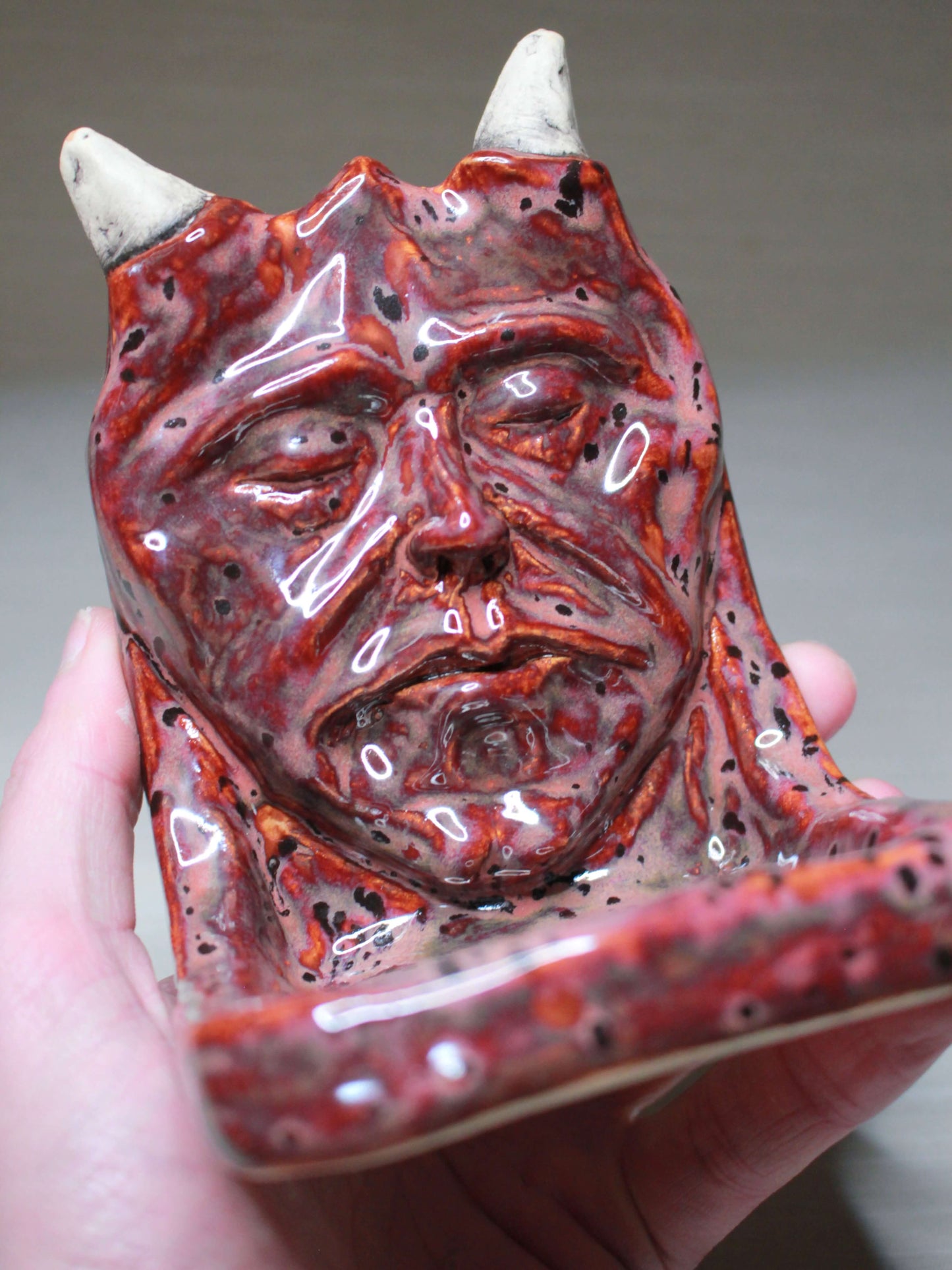 Devil Trinket / Tealight Holder (Red) - Handmade Ceramic Jewellery Dish / Mini Altar