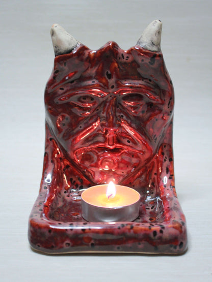 Devil Trinket / Tealight Holder (Red) - Handmade Ceramic Jewellery Dish / Mini Altar