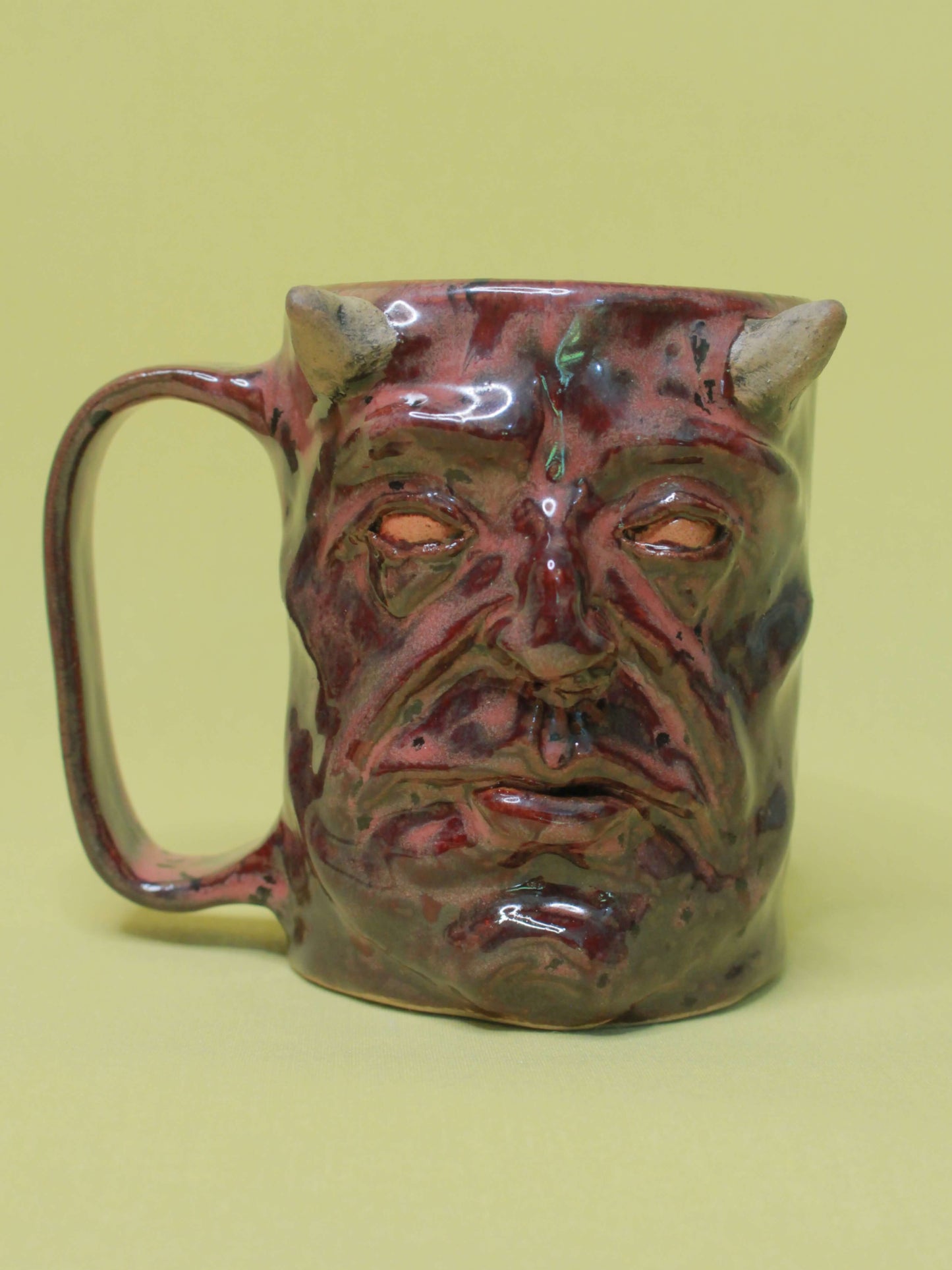 Red Devil Face Tankard / Large Mug - Handmade Ceramic