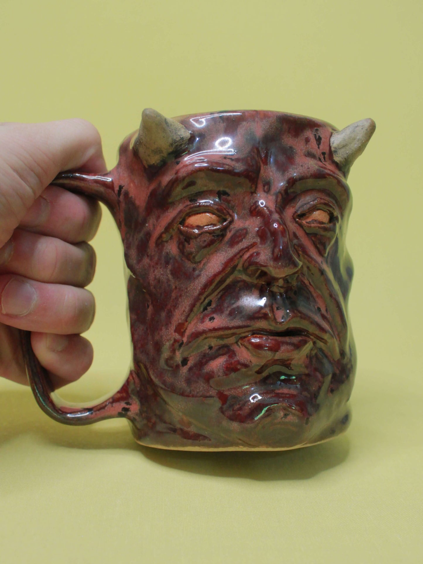 Red Devil Face Tankard / Large Mug - Handmade Ceramic