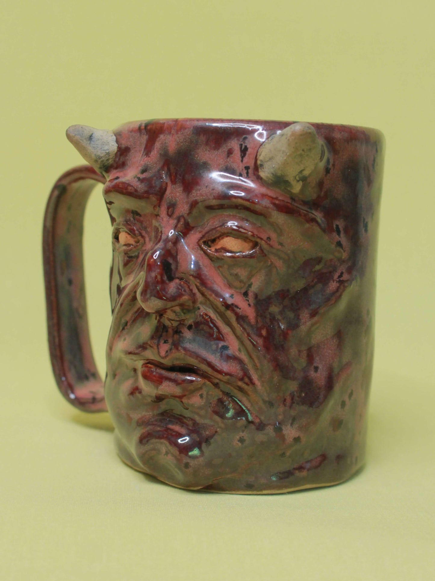 Red Devil Face Tankard / Large Mug - Handmade Ceramic
