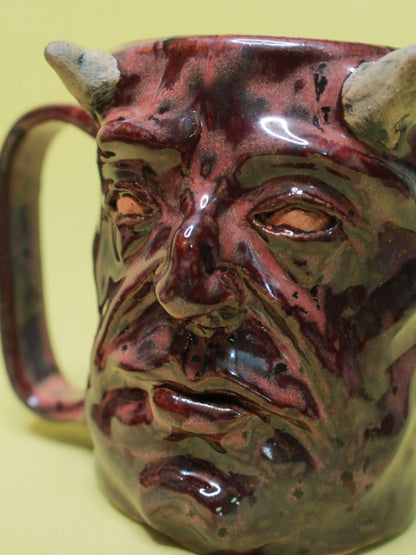 Red Devil Face Tankard / Large Mug - Handmade Ceramic