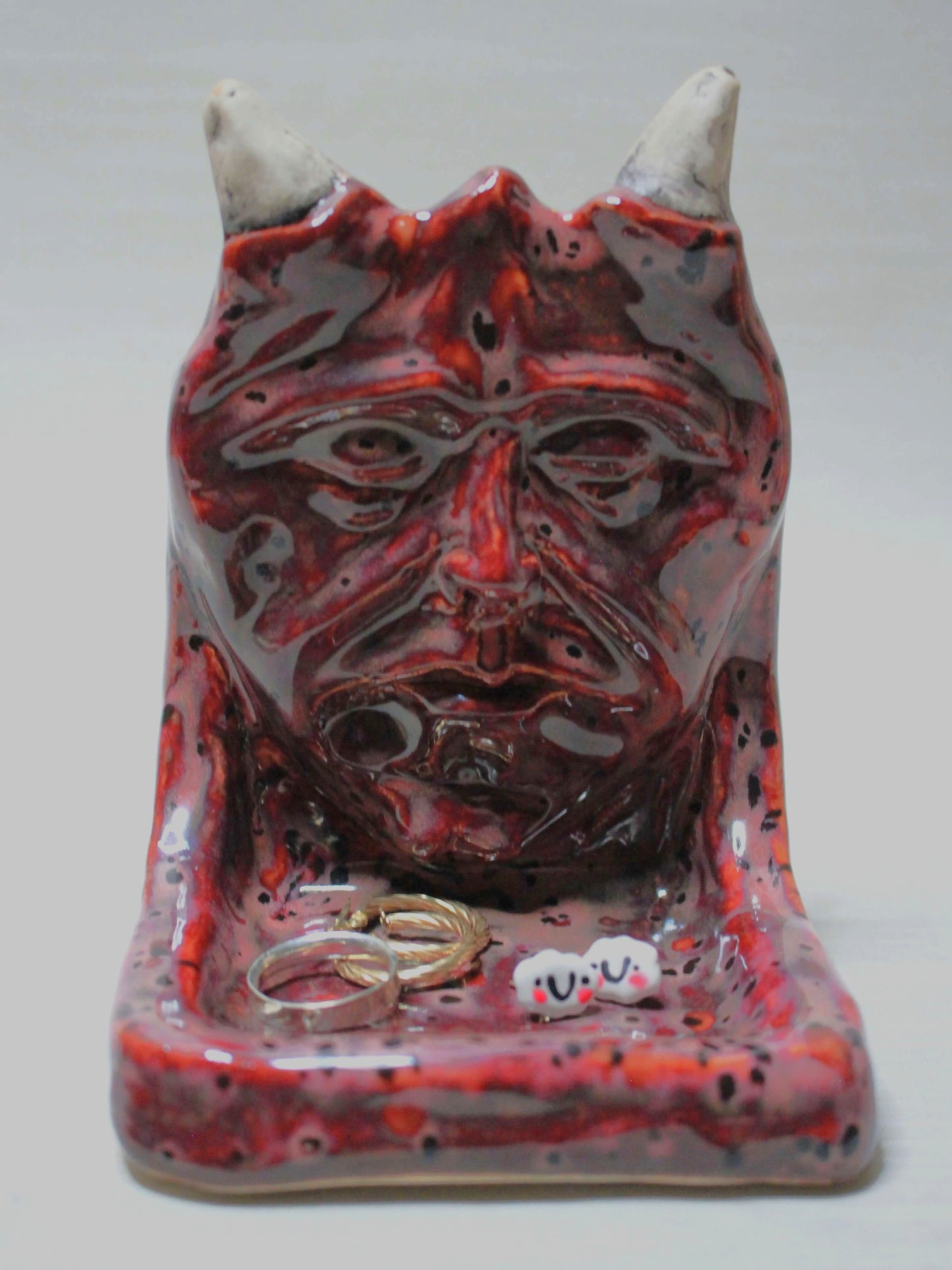 Devil Trinket / Tealight Holder (Red) - Handmade Ceramic Jewellery Dish / Mini Altar