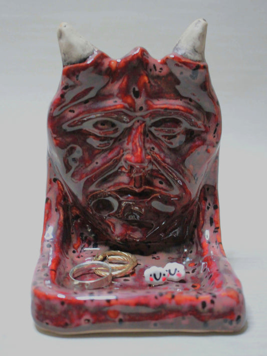 Devil Trinket / Tealight Holder (Red) - Handmade Ceramic Jewellery Dish / Mini Altar