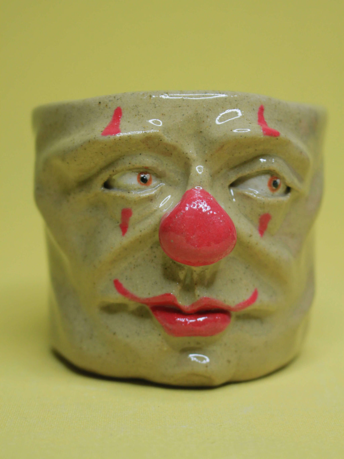 Side-Eye Clown Face Tumbler - Quirky Handmade Ceramic Drinkware