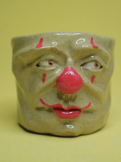 Side-Eye Clown Face Tumbler - Quirky Handmade Ceramic Drinkware