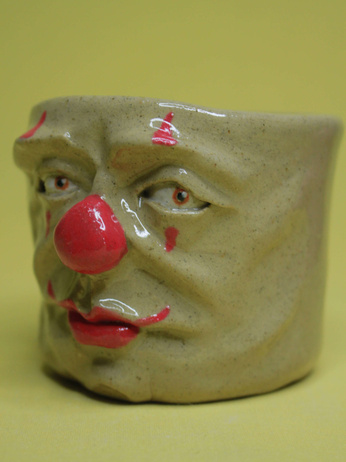 Side-Eye Clown Face Tumbler - Quirky Handmade Ceramic Drinkware
