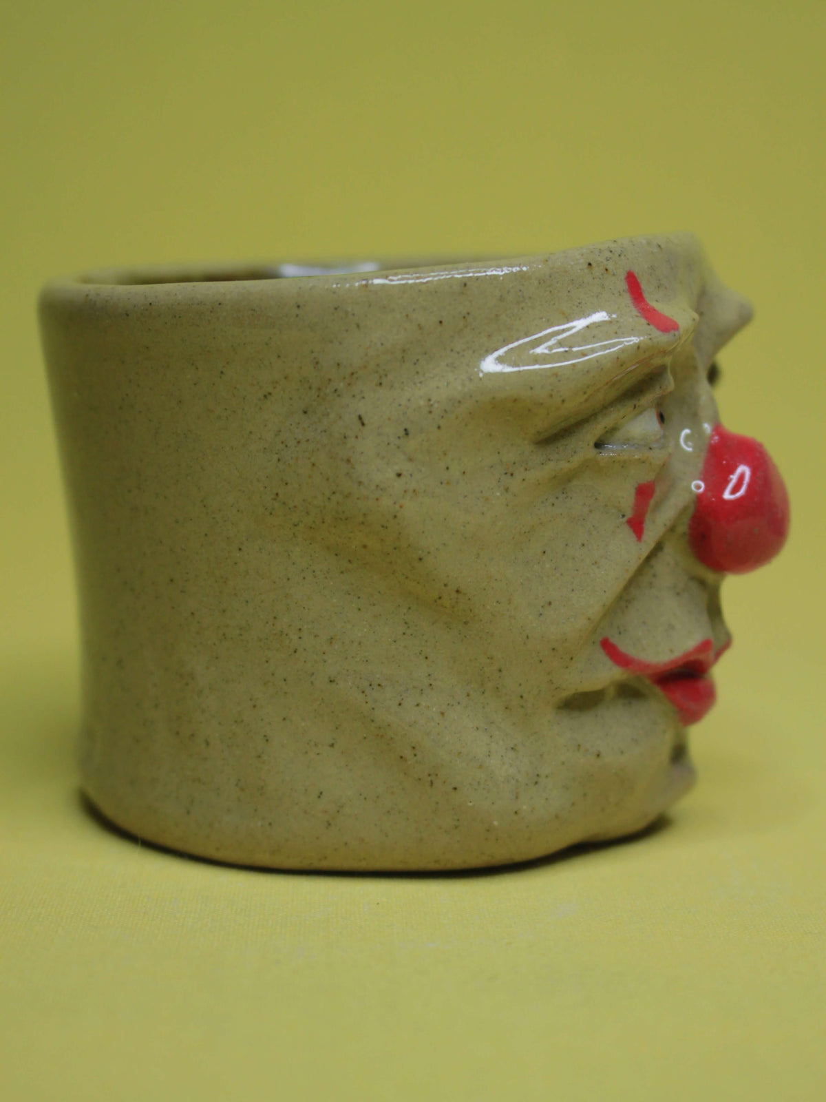 Side-Eye Clown Face Tumbler - Quirky Handmade Ceramic Drinkware