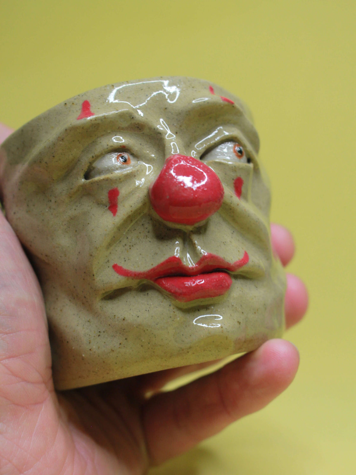 Side-Eye Clown Face Tumbler - Quirky Handmade Ceramic Drinkware