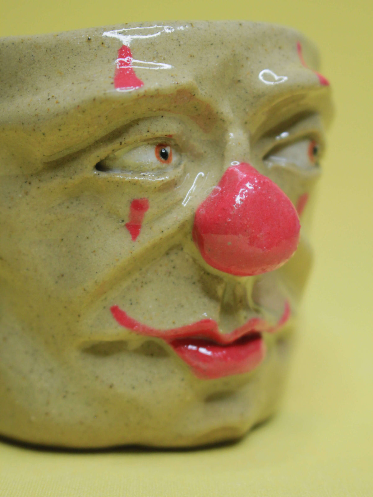 Side-Eye Clown Face Tumbler - Quirky Handmade Ceramic Drinkware