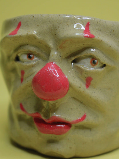 Side-Eye Clown Face Tumbler - Quirky Handmade Ceramic Drinkware