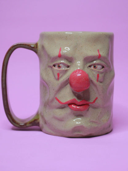 Side Eye Clown Face Tankard / Large Mug - Handmade Ceramic Drinkware