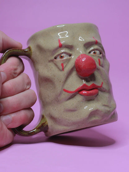 Side Eye Clown Face Tankard / Large Mug - Handmade Ceramic Drinkware