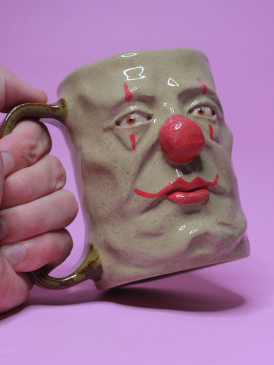 Side Eye Clown Face Tankard / Large Mug - Handmade Ceramic Drinkware