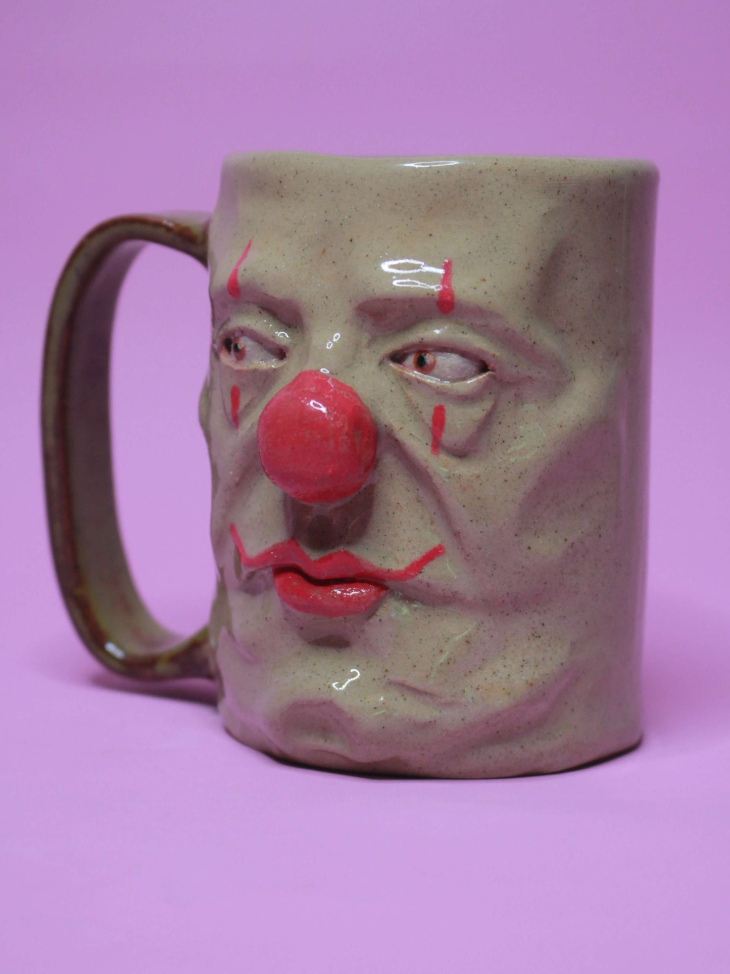 Side Eye Clown Face Tankard / Large Mug - Handmade Ceramic Drinkware
