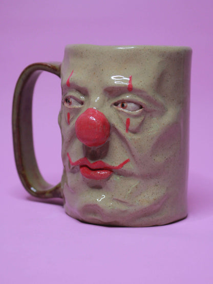 Side Eye Clown Face Tankard / Large Mug - Handmade Ceramic Drinkware