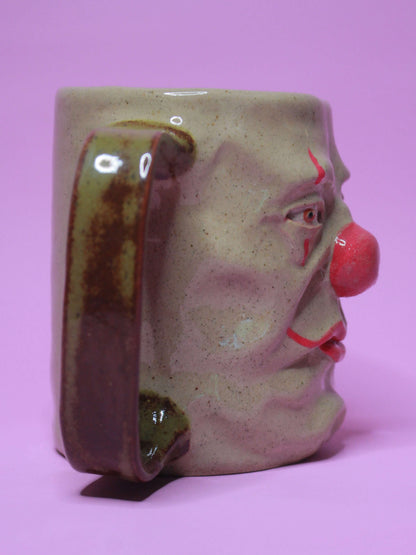 Side Eye Clown Face Tankard / Large Mug - Handmade Ceramic Drinkware
