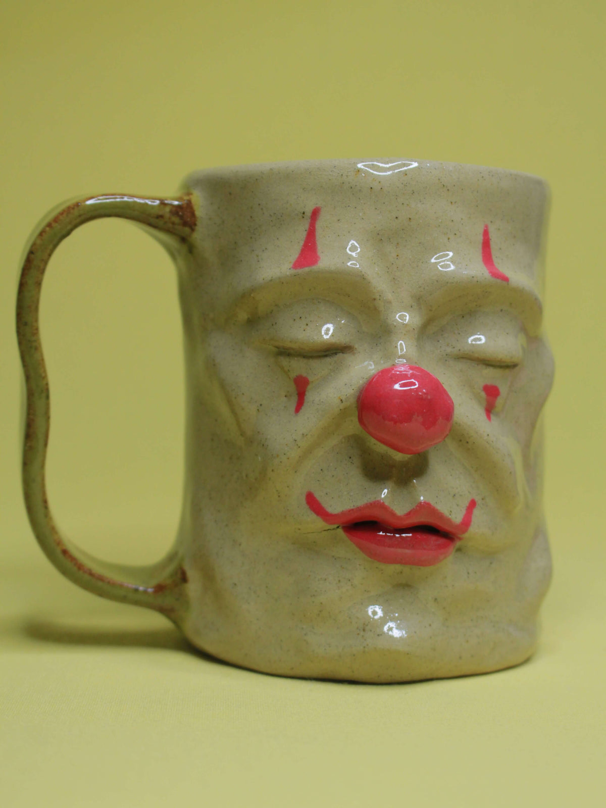 Sleeping Clown Face Mug - Quirky Handmade Ceramic Mug