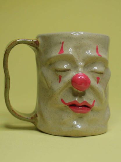 Sleeping Clown Face Mug - Quirky Handmade Ceramic Mug