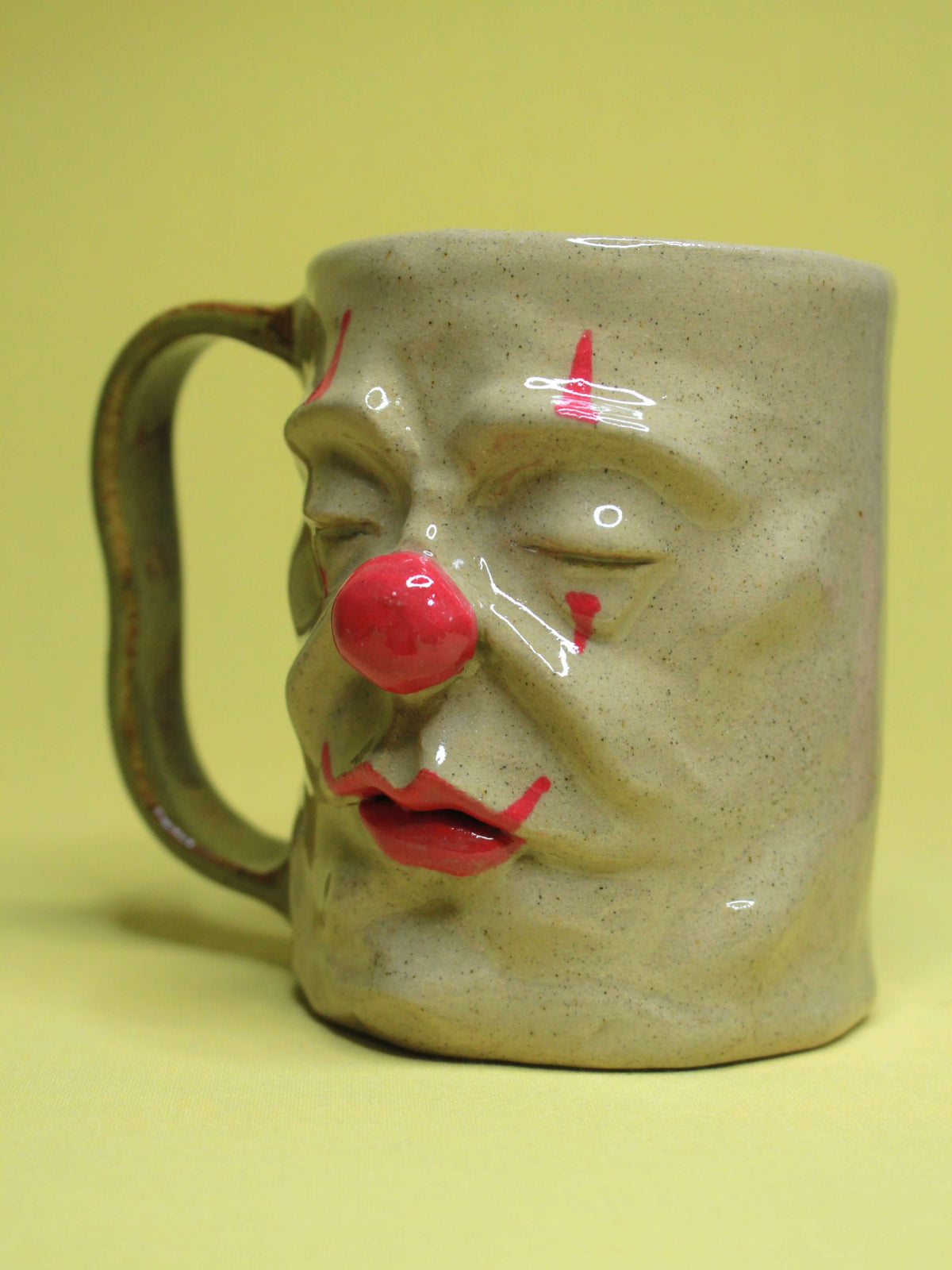 Sleeping Clown Face Mug - Quirky Handmade Ceramic Mug