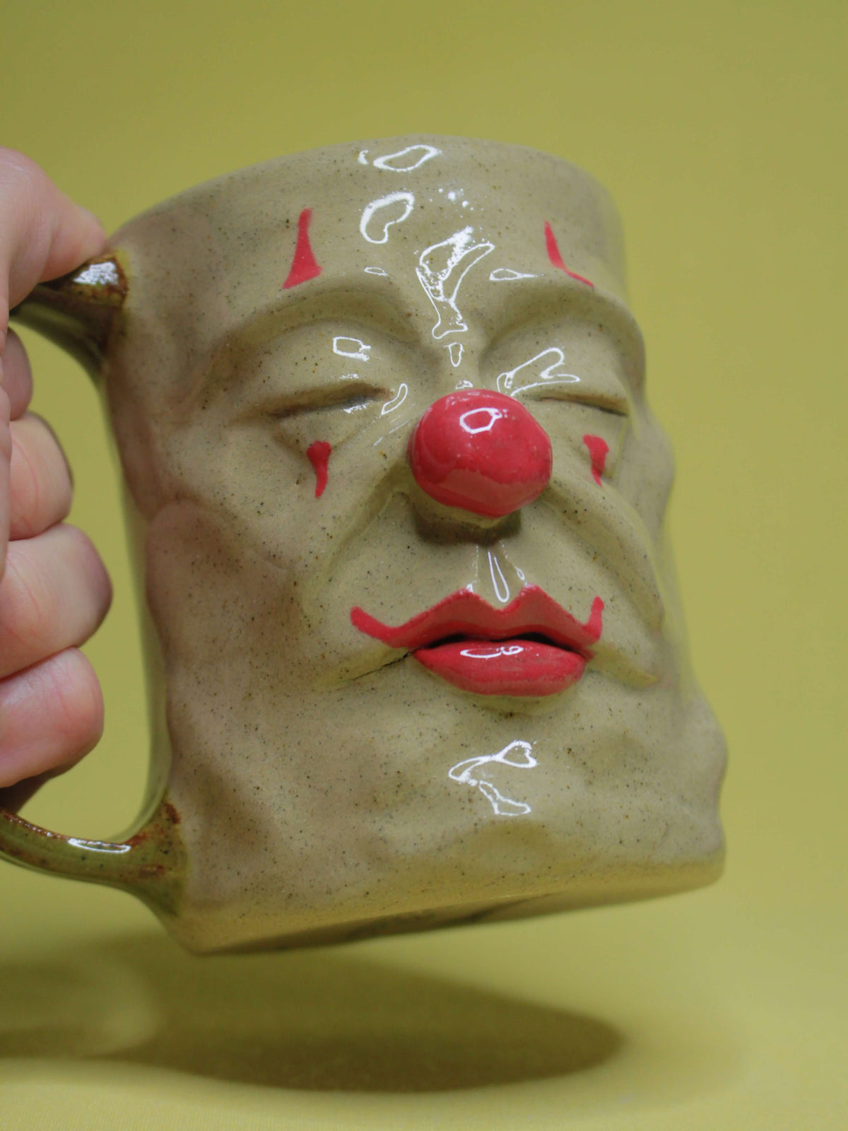 Sleeping Clown Face Mug - Quirky Handmade Ceramic Mug