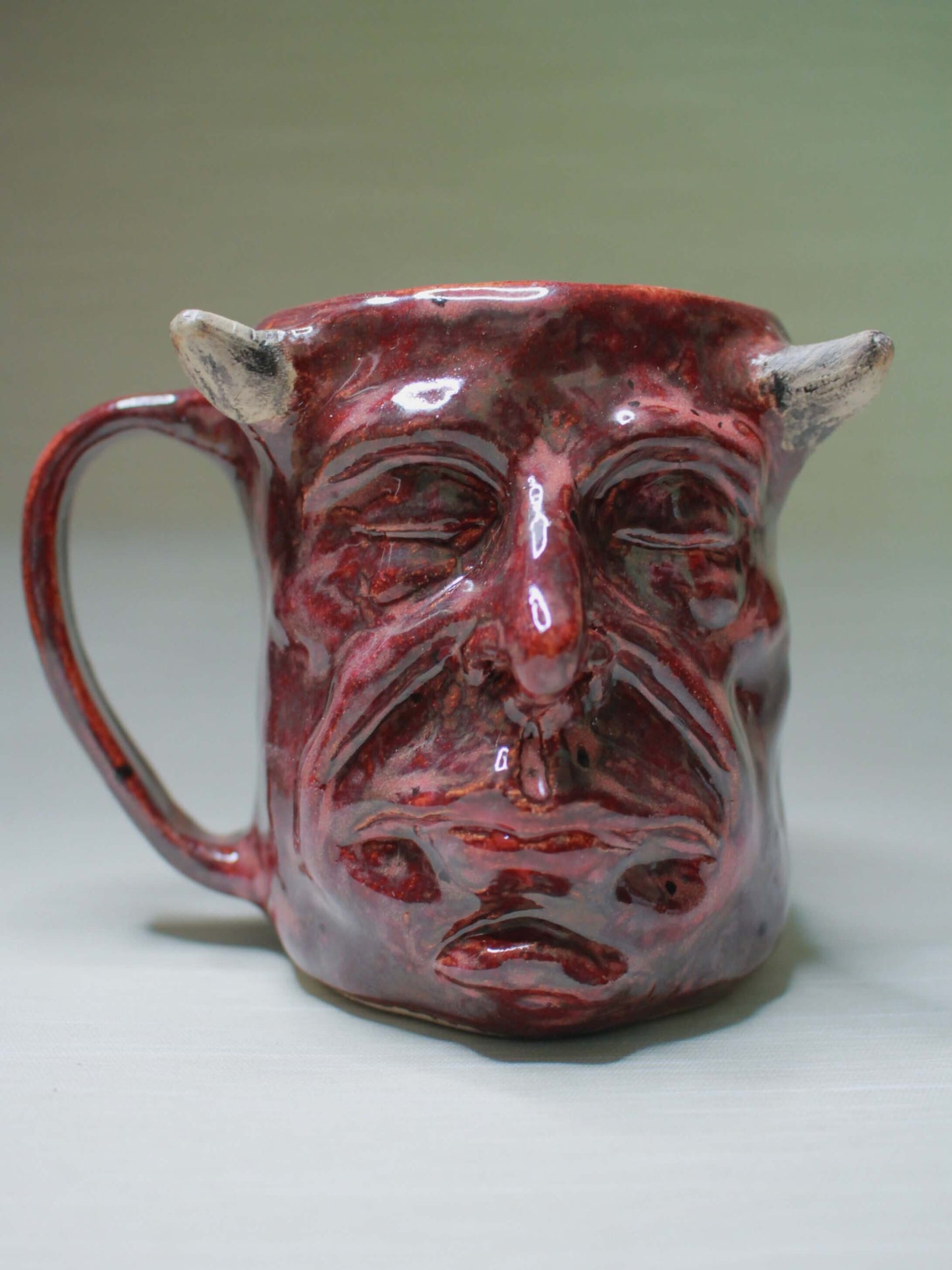 Sleeping Red Devil Mug - Strange Handmade Ceramic Monster Coffee Cup