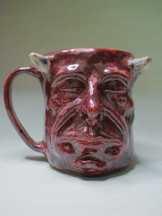 Sleeping Red Devil Mug - Strange Handmade Ceramic Monster Coffee Cup