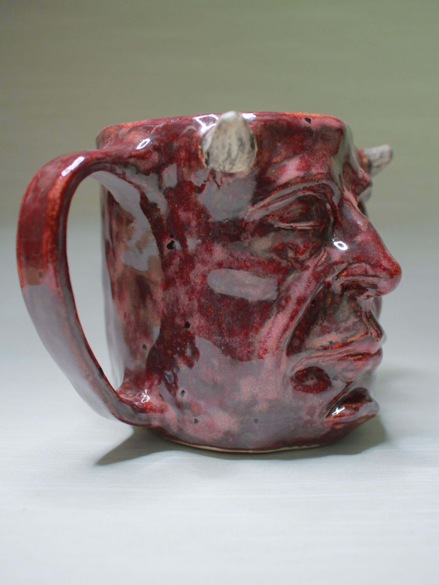 Sleeping Red Devil Mug - Strange Handmade Ceramic Monster Coffee Cup