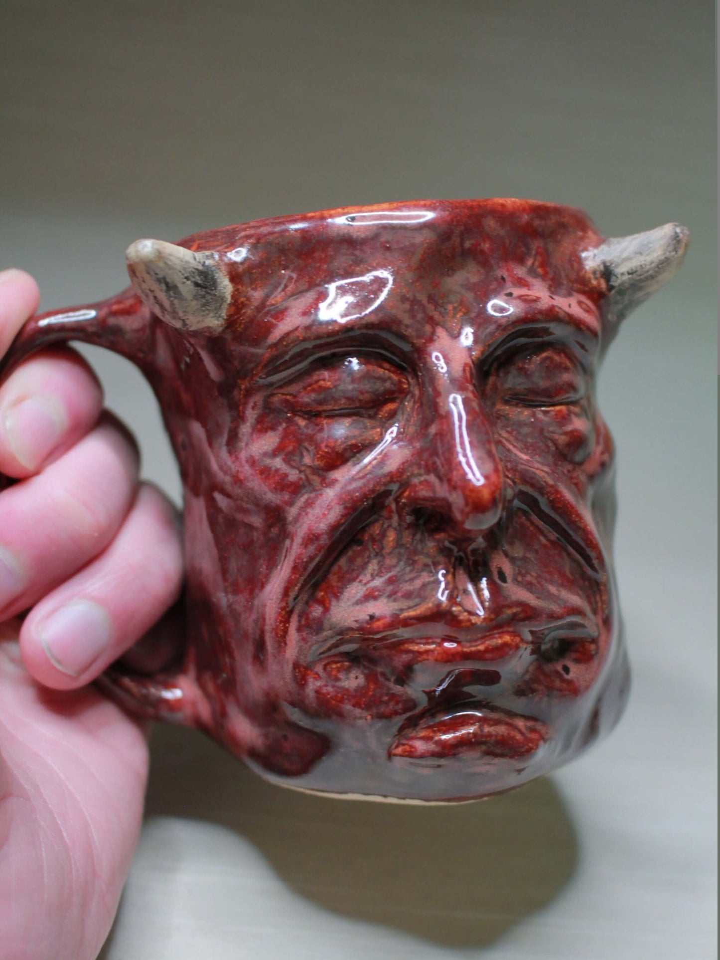 Sleeping Red Devil Mug - Strange Handmade Ceramic Monster Coffee Cup