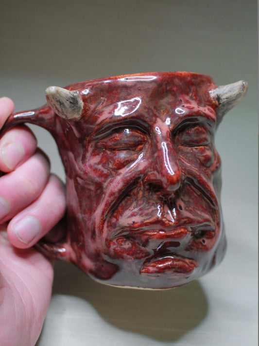 Sleeping Red Devil Mug - Strange Handmade Ceramic Monster Coffee Cup