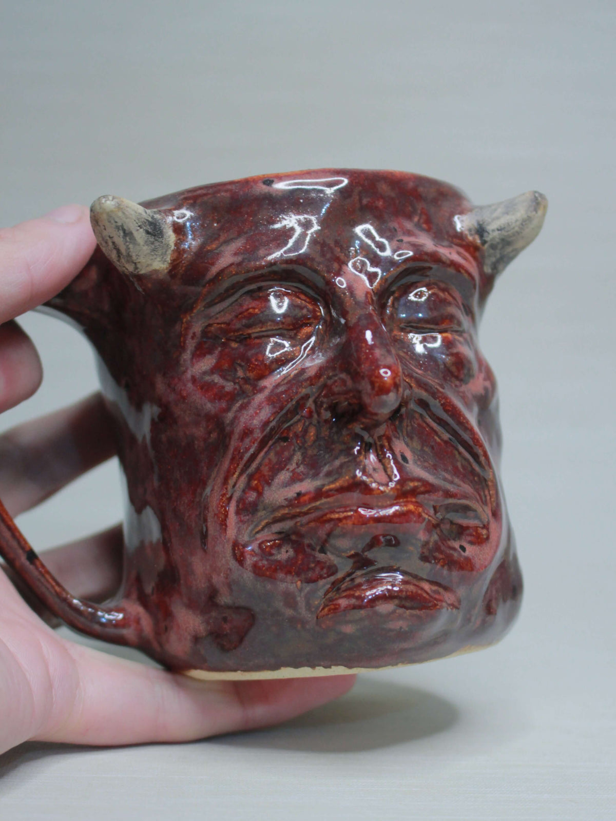 Sleeping Red Devil Mug - Strange Handmade Ceramic Monster Coffee Cup