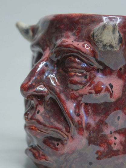 Sleeping Red Devil Mug - Strange Handmade Ceramic Monster Coffee Cup