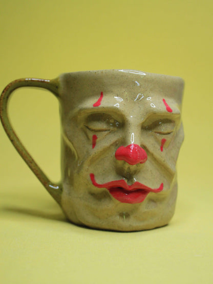 Sleepy Clown Face Mug - Quirky Handmade Ceramic Mug