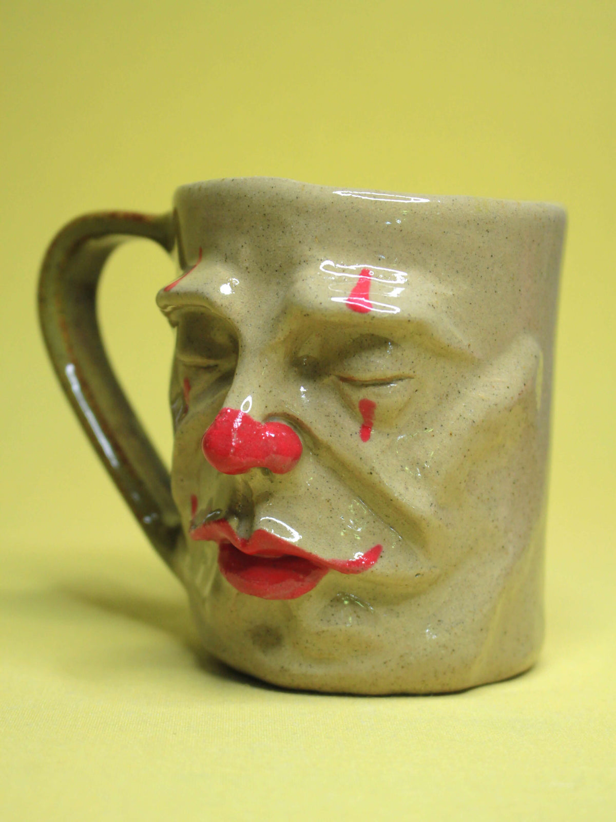 Sleepy Clown Face Mug - Quirky Handmade Ceramic Mug