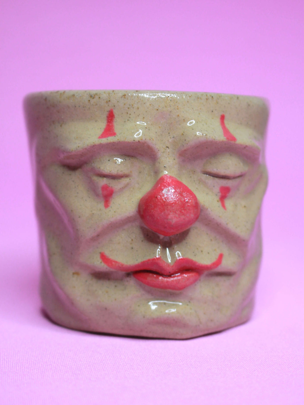 Sleepy Clown Face Tumbler - Quirky Handmade Ceramic Drinkware