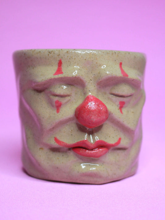 Sleepy Clown Face Tumbler - Quirky Handmade Ceramic Drinkware