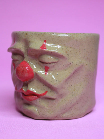 Sleepy Clown Face Tumbler - Quirky Handmade Ceramic Drinkware