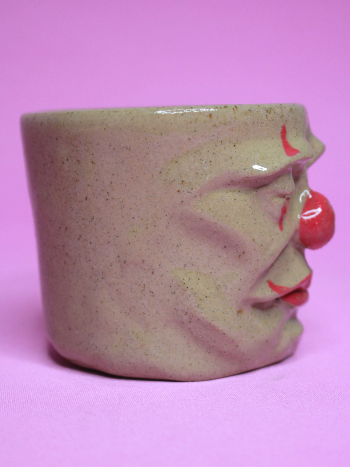 Sleepy Clown Face Tumbler - Quirky Handmade Ceramic Drinkware